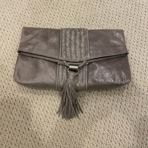 RomyGold Gray Leather Clutch w/tassel